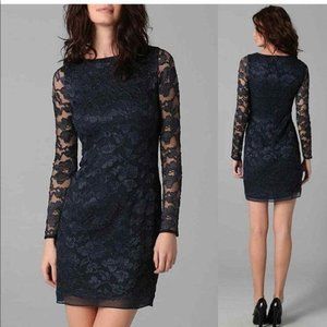 DVF Navy Zarita Lace Overlay Long Sleeve Dress 10